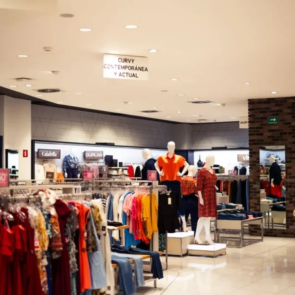 Bustling fashion boutique showcasing contemporary clothing and accessories.